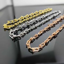 Designer's 18K Gold High Edition Horseshoe Double Ring Full Diamond Bamboo Joint Brand Necklace U-shaped Interlocking Couple Buckle