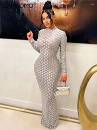 Casual Dresses Women 2023 Autumn Winter Long Sleeve See Through Party Maxi Club Streetwear Bodycon Sheer Black Dress Wholesale