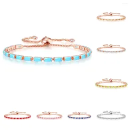 Link Bracelets Style White Rose Gold Color Bricks Tennis For Women Hand Chain Birthstone Female Jewelry
