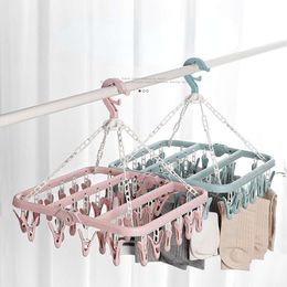 Upgrade 32 Clips Folding Clothes Dryer Hanger Windproof Socks Underwear Drying Rack Household Children Adults Storage Laundry Rack