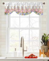 Curtain Flower Watercolour Hand Painted Window Living Room Kitchen Cabinet Tie-up Valance Rod Pocket