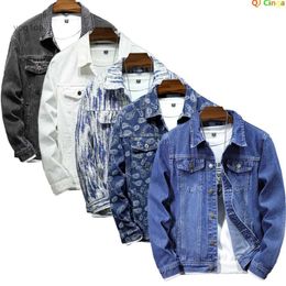 Men's Jackets Blue Denim Jacket Men's Single-breasted Lapel Denim Jackets Black Grey Fashion Casual Coat Spring and Autumn Male Cotton OvercoaL231026