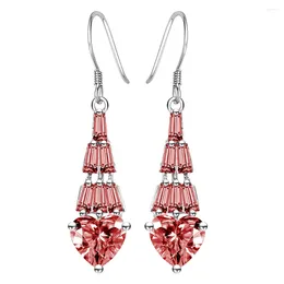 Dangle Earrings Seanlov Red Purple Crystal Drop Earring For Women Fashion Jewellery Heart Zirconia Lovely Silver Colour 2023 Long Luxury