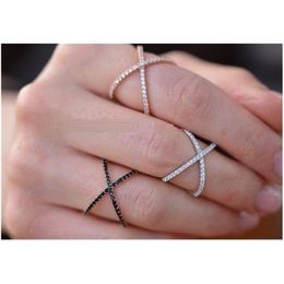 Cluster Rings Cluster Rings Sterling Sier 925 Criss Cross X Thin Cz Women Wedding Micro Pave Ring 220922 Drop Delivery Jewellery Ring Dhgry