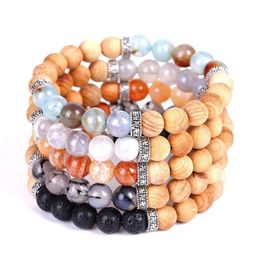 Natural Cracked Stone Bracelet With Wood Bead And Lava Rock Oil Diffuser Retro Style Stretch Women Bracelets Beaded Strands338J