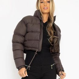 Women's Trench Coats Hirigin Casual Cropped Puffer Jacket Zip Up Quilted Puffy Short Down Coat Stand Collar Crop Winter Outwear