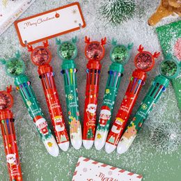 24 Pcs Wholesale Christmas 10 Colour Ballpoint Pens Cartoon Animals Student Gifts Stationery 231220