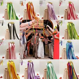 Party Decoration 50/20pcs Colorful Stain Ribbon Wedding Stick Mixed White Lace Color Wands With Gold Bells For