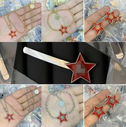 Red Enamel Five-Pointed Star Pendant Gold Chain Necklaces Bracelet Medusa Head Metal Three Dimensional Ripple Earring Edge Hair Clip Jewellery MN14