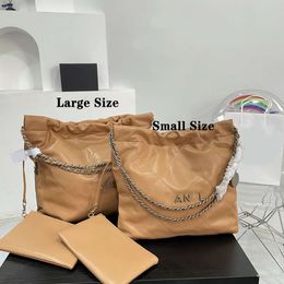 Designer Tote Bag Drawstring Side Black Leather Shoulder Genuine Gold or Silver Chain Office Handbags