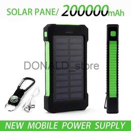 Cell Phone Power Banks New 200000mAh Top Solar Power BankWaterproof EmergencyChargerExternalBattery Powerbank For MIiPhone Samsung LED SOSLight J231220