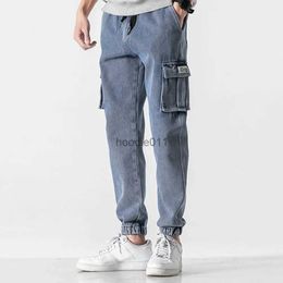 Men's Jeans Men Jeans Denim Cargo Pants Korean lti Pockets Summer Lace-up Ankle Tied Denim Pants Casual Pencil Jeans moletom masculino' L231220
