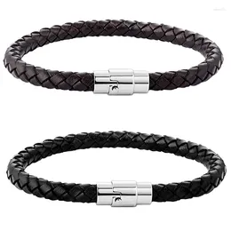Link Bracelets Kirykle Fashion High Quality Stainless Steel Jewelry Multi-color Genuine Leather Bracelet Copper Magnet Bangles For Men Women