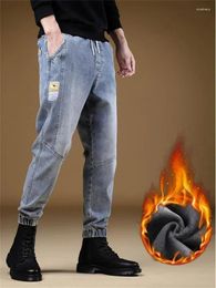 Men's Jeans Winter Men Pants Black Blue Stretch Thick Velvet Harem Warm Denim Casual Fleece Trousers Male Size S-5XL