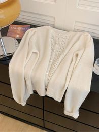 Women's Knits Korean Autumn Winter White Cardigans Pearl Single Breasted Cosy Mohair Sweater O-Neck Knitted Jumper Fashion Casual Mori Girl