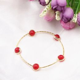 Charm Bracelets Trendy Charms Women Handmade Bracelet Red Natural Stone Jades Bead Strand Bangle Wrist Ornament Gift Jewelry 7.5" B317