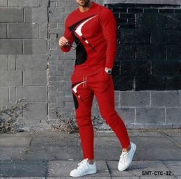 Sports Pattern 3D Printing Men s Long Sleeve T shirt Pants Set Fashion Clothing Sweatshirt Two Piece 231220