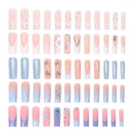 False Nails Long Coffin Press On Full Cover Colour Nail Tips French Tip Square Fake For Women And Girls 24PCS