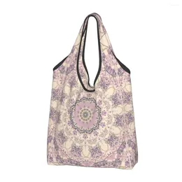 Shopping Bags Lavender Purple Mandala Women's Casual Shoulder Bag Large Capacity Tote Portable Storage Foldable Handbags