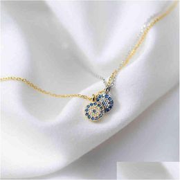 Pendant Necklaces Female Dainty 925 Sterling Sier 14K Gold Necklace Choker Circle Pave Diamond Turkey Evil Eyes Cz Drop Delivery J251h