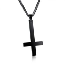 Male Black St Peter's Inverted Cross Pendant Necklace for Men Stainless Steel Choker Crux de Sanctus Petrus Jewellery Men Neckl2974