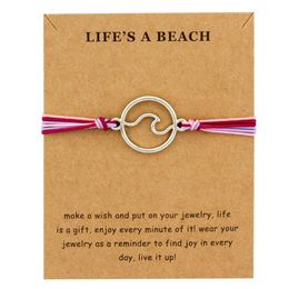 Girls Adjustable Ftiendship Statement Jewellery with Card Make a Wish Silver Wave Charm Bracelets for Women201f