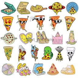 Cute Pizza Metal Brooch Planetary Spaceship Glasses Pizza Heart Crown Alien Demon Turtle Dog Pizza Fun Badge Punk Pins Jewellery