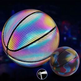 Reflective Size 5 Football Basketball Size 7 Reflective Basketballs Cool Hologram Ball For Night Basketball Training Gift 231220