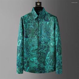 Men's Casual Shirts Luxury Baroque Printed Shirt For Men Long Sleeve Loose Business Social Formal Dress Banquet Party Blouse