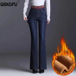 Mulheres jeans plus veludo inverno flare mulheres vintage cintura alta estiramento magro vaqueros engrossar quente denim calça elegante plush pantalones 231219