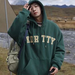 Men's Hoodies Sweatshirts Letter Print Zip Up Fleece Hoodie Men Y2K Streetwear Loose Sweatshirt Korean Fashion Female Hip Hop Oversized Tracksuit 231219