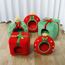 Christmas Dog Cat Bed House Tree Shape Pet Home Warm Sleeping Nest Soft Removable Kennel Supplies 231220