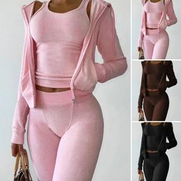 Women's Two Piece Pants Women Thick Fleece 3 Piece Set Sweatpants Vest Hoodies Jackets Set Fall Winter Jogger Luxury Outfit Sweatsuit Tracksuits 231219