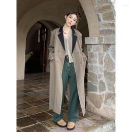 Women's Trench Coats SuperAen 2023 Spring And Autumn Spliced Collar Korean Style High Grade Long Blazer Coat