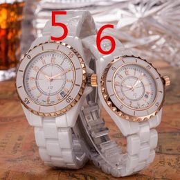 Men Women Couple Watch Real Ceramic Sports Waterproof Wristwatch White Gold Classic Vintage Watches Wristwatches2543