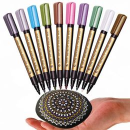 STA 10 Colour Metallic Pen Permanent Marker Set Coloured Paint for Glass Rocks Card Ceramic CD Diy Scrapbooking Acrylic 231220