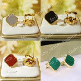 Designer Earring Four Leaf Clover Earring Vintage Back Closure Charm Stud Earrings Mother-of-Pearl Copper White gold studs Agate f235g