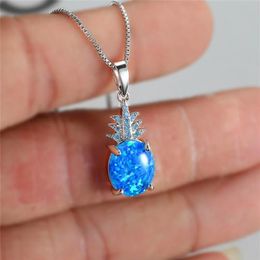 Boho Female Oval Opal Pendant Necklace Rose Gold Silver Color Chain Necklaces For Women Charm Crystal Pineapple Wedding Jewelry249h