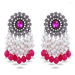 Dangle Earrings Ins Antique Pink Beads Bridal Wedding Piercing Vintage Trendy Women Party Jewellery