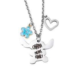 Pendant Necklaces Harong Anime Stitch Necklace Ohana Means Family Cartoon Blue Crystal Heart Jewellery Gifts For Boys Girls268d