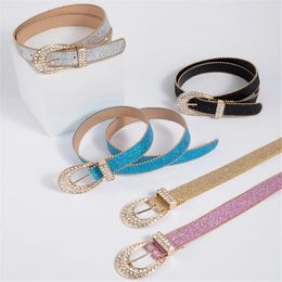 Belts Colourful Waist Belt Adjustable Rhinestone Buckle For Woman Girls Thin Full Sequins Strap Jeans Dress Wholesale