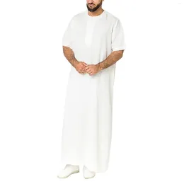 Ethnic Clothing S-5XL Vintage Men Islamic Arabic Jubba Thobe Short Sleeve Solid Pockets Robes Saudi Arabia Abaya Dress Muslim Kaftan 2023