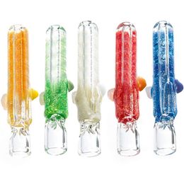 Colourful Smoking Glitter Freezable Liquid Philtre Tube Pipes Pyrex Thick Glass Bong Portable Dry Herb Tobacco Catcher Cigarette Holder Taster Bat One Hitter