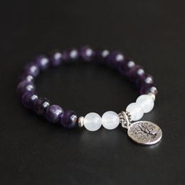 SN1090 Designer Amethyst Moonstone Stretch Bracelet Reiki Energy Meditation Bracelet Balance Protection Emotionally Calming Bracel220S