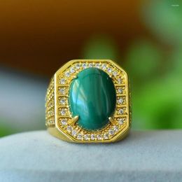 Cluster Rings Men Malachite Ring Women Healing Gemstone Fine Jewellery Genuine Natural Stone Crystal Big Adjustable Anillos