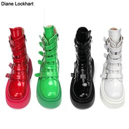 Boots Motorcycle Boots For Women Platform Wedges Ankle Boot women's Shoes Brand 2024 Buckle Strap Booties Fashion Goth Green 231219