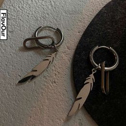 Crowdsourced Design Titanium Steel Feather Earrings with Feminine Temperament, Popular on the Internet, High-end Male Earrings, Ruffian and