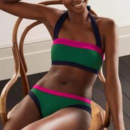 Wear Halter Color Block Bikini Swimsuit Biquini Naranja 2022 Thong Underwear Bra Two Piece Brazilian Biquini Set Lace Stripe Cutout