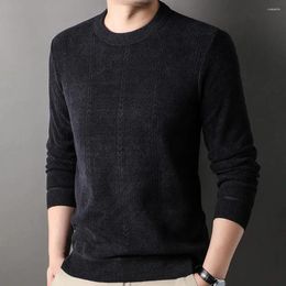 Men's Sweaters Men Solid Colour Sweater Jacquard Design Cosy O-neck With Plush Lining For Teenagers Versatile Autumn