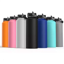 Tumblers Tumblers 32oz 40oz Double Wall Hydro Stainless Steel Water Bottle with Straw Lid Vacuum Insulated Flask High Volumn Thermos for Sp